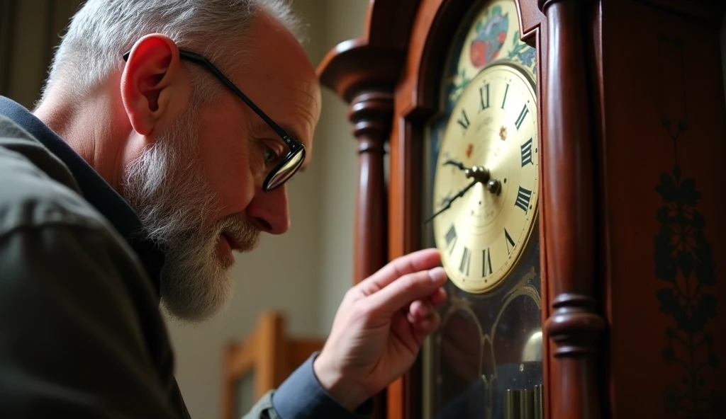 Image of a Collector Examining a Grandfather Clock
