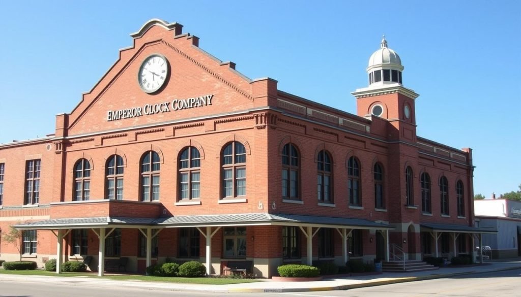 An image of the Emperor Clock Company factory in Fairhope, Alabama An image of the Emperor Clock Company factory in Fairhope, Alabama