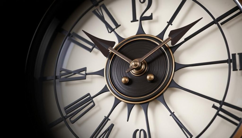 Generate an image of the Howard Miller Quinlan Wall Clock625803, showcasing its impressive 32" diameter and dark antique brass finished center.