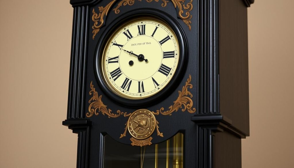 Generate an image of the Joseph Knibb-Style Ebony Grandfather Clock