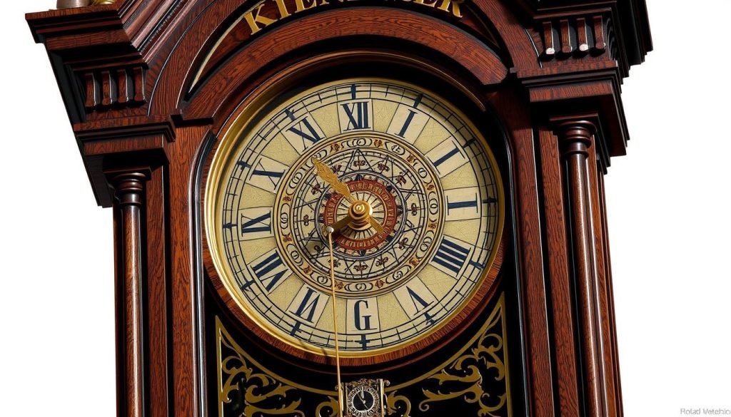 Generate an image of the Kieninger Grandfather Clock with Astronomical Features
