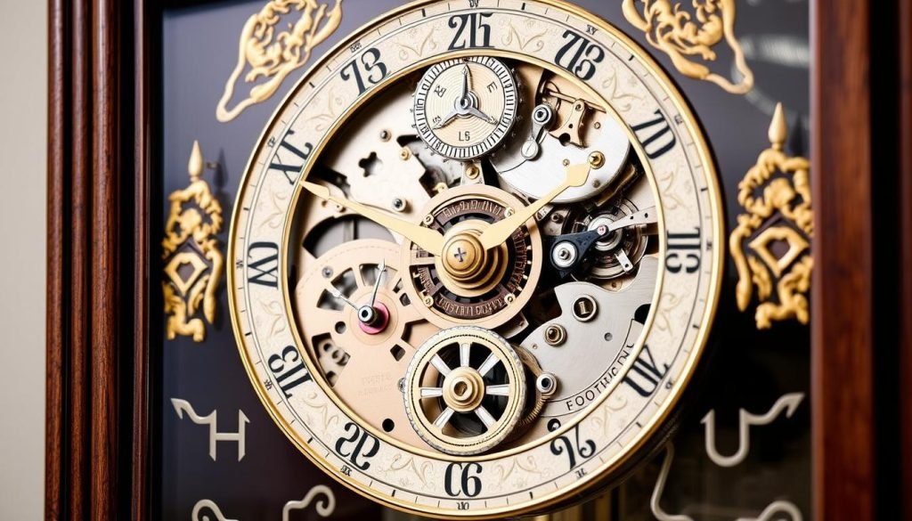 Image of Hermle movement in Emperor Grandfather clock Image of Hermle movement in Emperor Grandfather clock