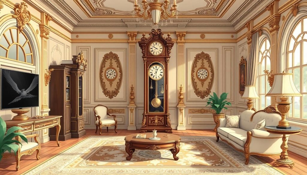 Image of an Emperor Grandfather Clock in a luxurious living room Image of an Emperor Grandfather Clock in a luxurious living room
