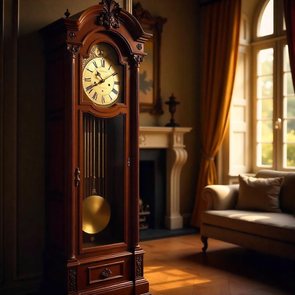 t: Vintage-style quartz mantel clock with an ornate decorative frame and analog display.
