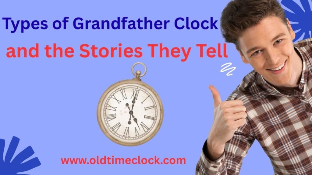 Antique wooden grandfather clocks of different types lined up, each with unique design and historical charm.