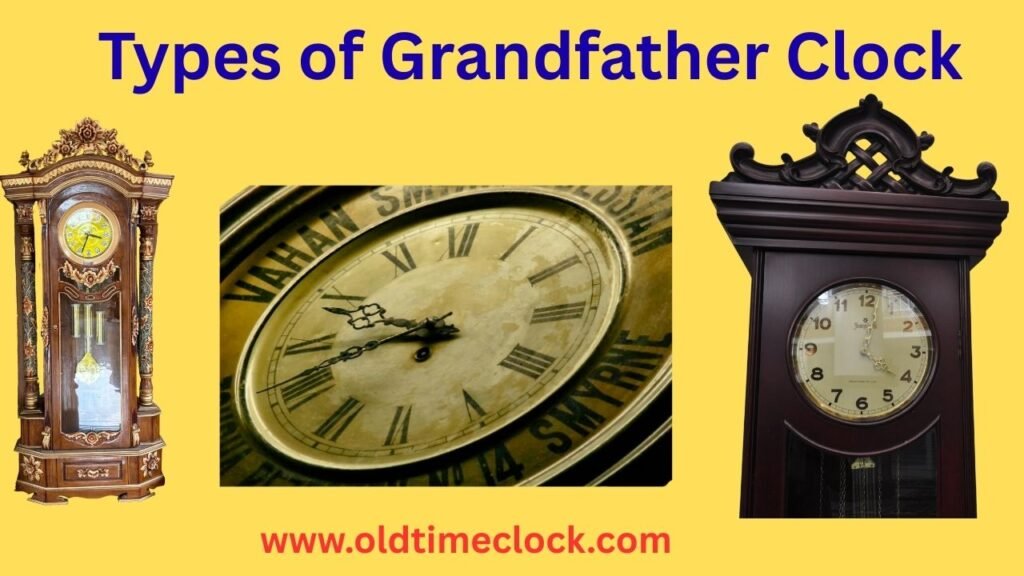 Antique and artistic grandfather clocks with unique carvings, astronomical dials, and rustic finishes displayed in a heritage-style interior.