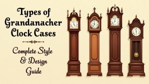 Various styles of grandfather clock cases including traditional, modern, and antique designs.