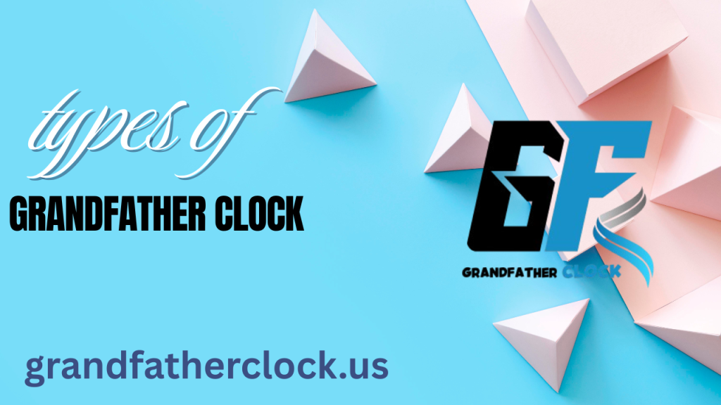 Variety of rare grandfather clocks including moon phase, tubular chime, and mission-style designs in a dimly lit vintage room.